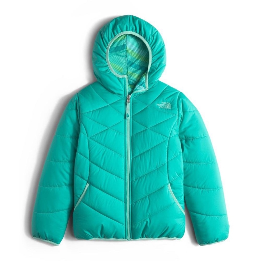 The North Face Perrito Reversible Hooded Puffer Jacket Teal Girls L 14 - 16 yr